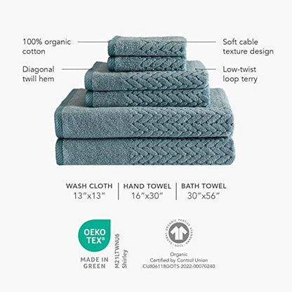 Texere 100% Organic Cotton Jacquard 650 GSM Premium Bath Towel Sets - Extra Absorbent Quick Dry and Plush, 2 Large Bath Towels, 2 Hand Towels, 2 Washcloths (Cable, Granite, 6 Piece) - color: Granite Gray (Cable)