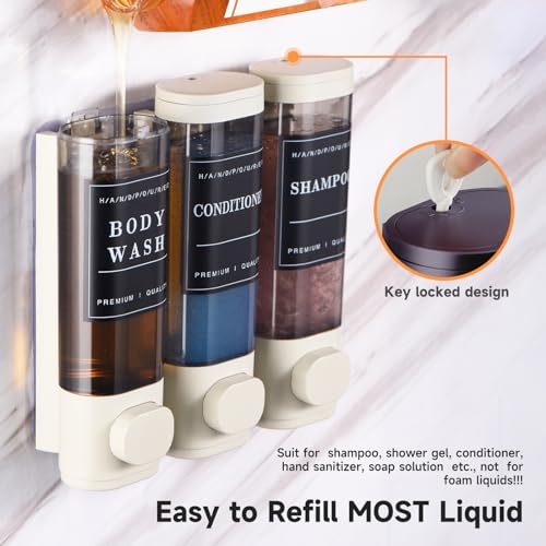 Shampoo and Conditioner Dispenser,Shower Dispenser 3 Chamber No Drilled Shampoo Dispenser for Shower Wall Mounted Body Wash for Bathroom Kitchen Hotel Large Capacity,Light Gray - color: Light Gray