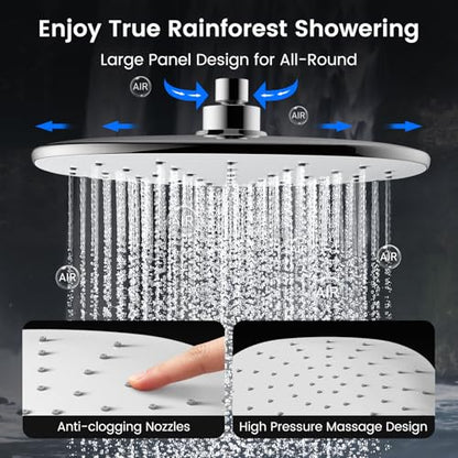10" Rain Shower Head with Handheld Spray, Dual High Pressure Showerhead | Rainfall Shower Heads Combo with Multi Spray, Detachable Hand Showerhead Set with 71 Inch Shower Hose & Extra Holder - color: Chrome White