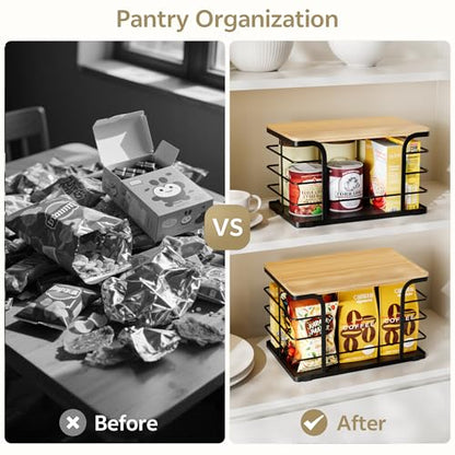 2 Pack Stackable Storage for Kitchen Laundry Pantry Organizers,Trash Bag Holder with Bamboo Top,Wall Mount Garbage Bag Dispenser,Black Large and Small - color: 2 Pack-l&s Black