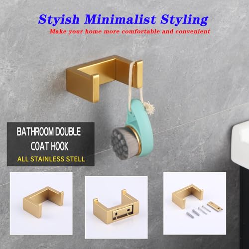 GERZWY Bathroom Accessory 3-Piece Set SUS 304 Stainless Steel Toilet Paper Holder Towel Ring Towel Hooks Wall Mount Gold Finished HG1708-3BE - color: Gold