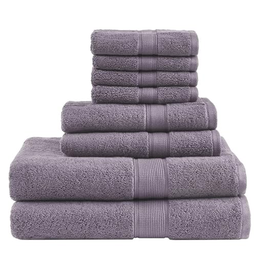 Madison Park 800GSM 100% Cotton Bathroom Bath Towel Set of 8, Light Purple | Long Staple, Highly Absorbent, Durable Hotel Spa Quality, Quick Dry, Double Stitched Hems, Lint Reducing, OEKO-TEX Certified - color: Light Purple, size: Multi-Sizes
