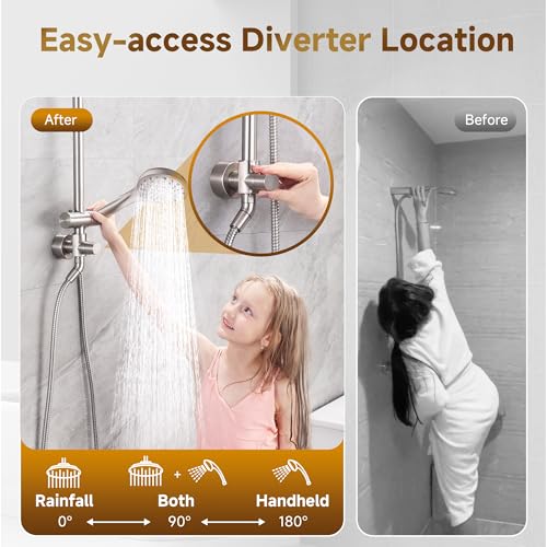 BRIGHT SHOWERS Rain Shower Heads System Including Rainfall Shower Head and Handheld Shower Head with Height Adjustable Holder, Solid Brass Rail, 60 Inch Long Stainless Steel Hose, Brushed Nickel - color: Brushed Nickel, size: 1.8 Gallon Per Minute