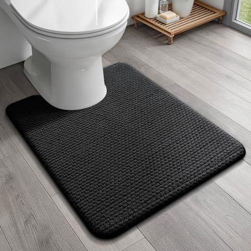 YIHOUSE Toilet Rugs U-Shaped 20x24, Extra Thick Soft Absorbent Chenille Contour Bathroom Rugs for Toilet, Dry Quickly, Machine Washable, Non-Slip Bath Mat, Black - color: Black, size: 20" x 24" U-shaped