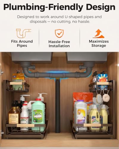 2-Pack 2-Tier Height Adjustable Under Sink Organizer & Storage (Brown)