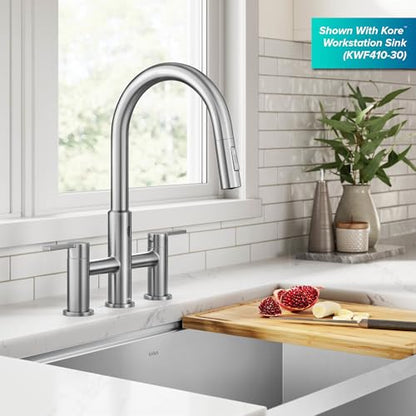 KRAUS Oletto Touchless Sensor Bridge Kitchen Faucet with Pull-Down Sprayhead in Matte Black, KSF-3122MB - color: Matte Black, style: Bridge Touchless Faucet
