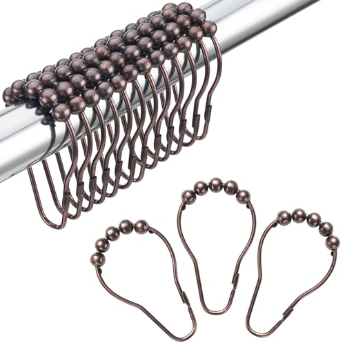 Shower Curtain Hooks, Decorative Bronze Shower Curtain Hooks,Stainless Steel Rust-Resistant Shower Hooks for Curtains-Set of 12 - color: Bronze, style: Single Hooks
