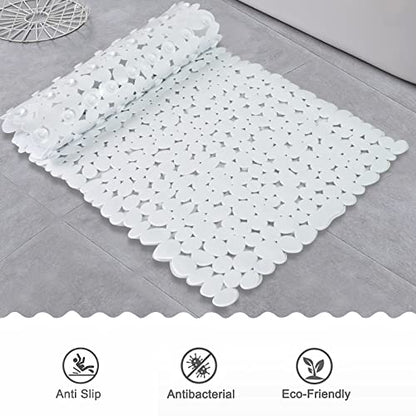 SONGZIMING Pebble Bath Mat for Bathtub to Anti Slip Bathtub Mat in Shower with 16 Inches by 35 Inches (White) - color: White
