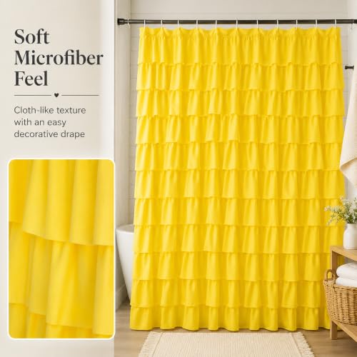 Yellow Shower Curtain for Bathroom, 72 x 84, Soft Ruffled Edge Detailing | Cascading Waterfall Ruffle Design, 72x84 inch, 7ft, 12 Hook Included, Machine Washable, Elegant Understated Farmhouse Style - color: Yellow, size: 72"W x 84"L (Pack of 1)