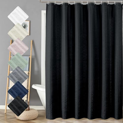 Aiyufeng Moga Extra Long Black Shower Curtain 96 Inch Long, Embossed Texture Fabric Bathroom Shower Curtain, Large Hotel Bath Curtain with 12 Holes, 72Wx96H, Black - color: Black, size: 72"W x 96"L (Pack of 1)