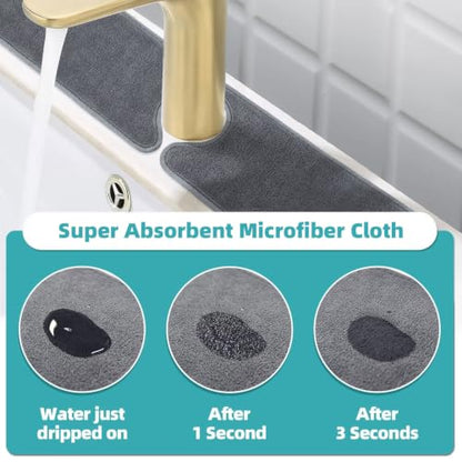 PoYang 2 Pack Faucet Mat for Kitchen Sink Splash Guard, Long 24x5.1 Inch | Super Absorbent Microfiber Faucet Mat, Catch Splashes and Drips, Machine Washable Sink Protectors for Kitchen, Bathroom & RV - size: 24" x 5.1"