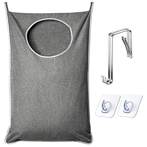 ANSTROUT XL Hanging Laundry Hamper, Extra Large Tear-resistance Door Hamper with 2 Types Hooks for Dirty Clothes, Save Bathroom Space Hanging Laundry Bag (36.5x 22 Inch,Grey) - color: Grey-1pack