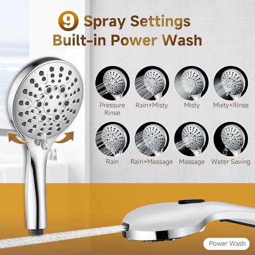 BRIGHT SHOWERS Rain Shower Heads System Including Rainfall Shower Head and Handheld Shower Head with Height Adjustable Holder, Solid Brass Rail, 60 Inch Long Stainless Steel Shower Hose, Chrome - color: chrome plated, size: 1.8 Gallon Per Minute