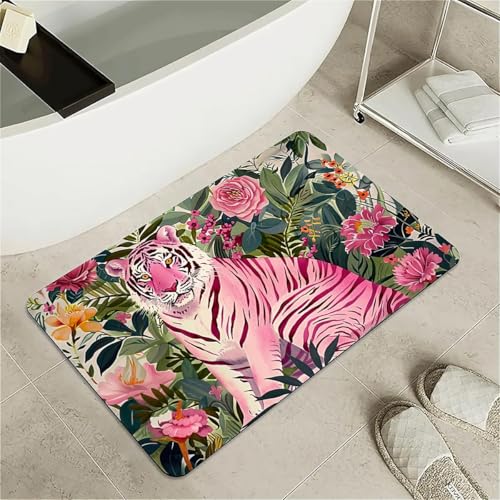 Diatomaceous Earth Bath Mat,Pink Tiger Non-Slip Volume Super Absorbent Fast Drying Eco-Friendly Easy to Clean for Bathroom Kitchen Door mat 20×31Inch (50 * 80cm) - color: Pink Tiger, size: 20×31Inch (50*80cm)