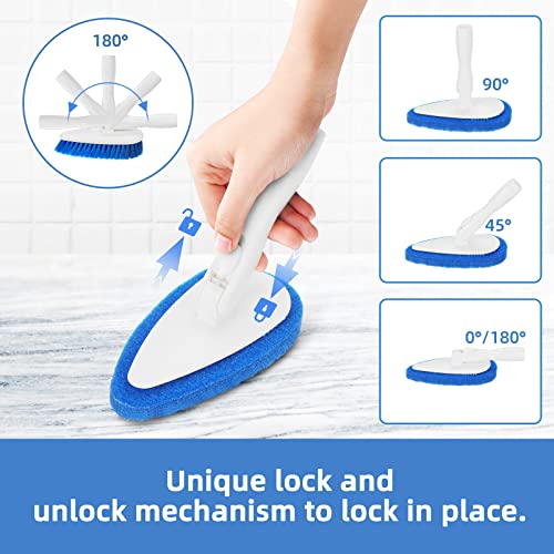 Qaestfy Shower Scrubber Cleaning Brush Combo Bath Tub Tile Cleaner Scrubber Brush with 51'' Adjustable Long Handle Scrub Brush for Bathroom Shower Bathtub Wall Mop Cleaning Scrubbing - color: Blue