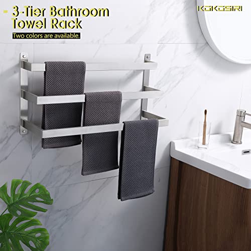 KOKOSIRI Bath Towel Bars Bathroom 3-Tiers Ladder Towel Rails Towel Holders Wall Mounted Towels Shelves Rack Brushed Stainless Steel, B5006BR-L24 - color: Brushed Nickel