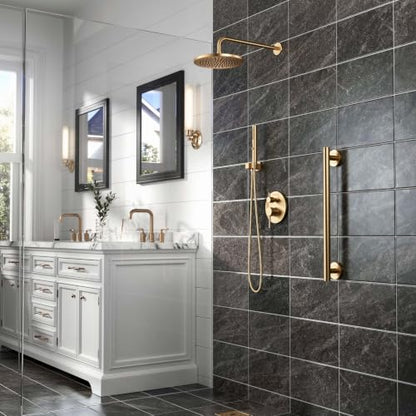 Lava Odoro Champagne Gold Rain Shower System Faucet Set, SF104-CB | 2-Setting Round Shower Valve Trim Kit, Gold Shower Head Set with Sprayer, 10 Inch, Rough-in Valve Included - color: Champagne Gold, style: Without Tub Spout