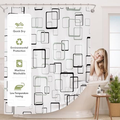 AmazerBath Shower Curtain Grey, Geometric Plaid Cloth Shower Curtain Sets with 12 Shower Curtain Hooks, Washable Fabric White Shower Curtain, Luxury Farmhouse Bathroom Shower Curtain, 72x72 Inches - color: E- Grey Checkered +12 Metal Hooks, size: 72"W x 7