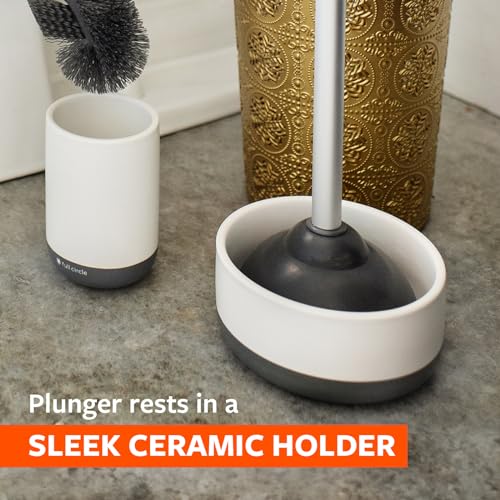 Full Circle Quick Drying Toilet Plunger - Bathroom Toilet Plunger with Ceramic Holder and Quick-Dry Base for Mold & Mildew Prevention, Easy to Clean & More Hygenic, White - color: Starter Kit, style: Plunger