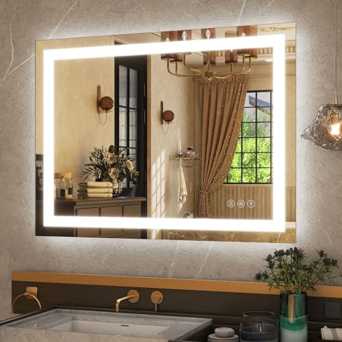GLSLAND LED Bathroom Mirror - 26"x40" Anti-Fog Lighted Wall Mirrors with Memory Function, Dimmable, Frontlit & Backlit, Horizontally/Vertically, Tempered Glass - size: 40"L x 26"W