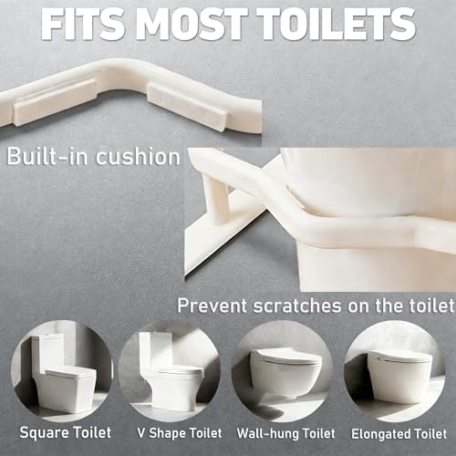 Toilet Safety Rails for Seniors - Toilet Safety Frame with Dual Pillars, Waterproof Nighttime Reflective Base, 3-Speed Height Adjustment (White, Double Pillar) - color: White