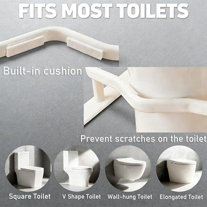 Toilet Safety Rails for Seniors - Toilet Safety Frame with Dual Pillars, Waterproof Nighttime Reflective Base, 3-Speed Height Adjustment (White, Double Pillar) - color: White