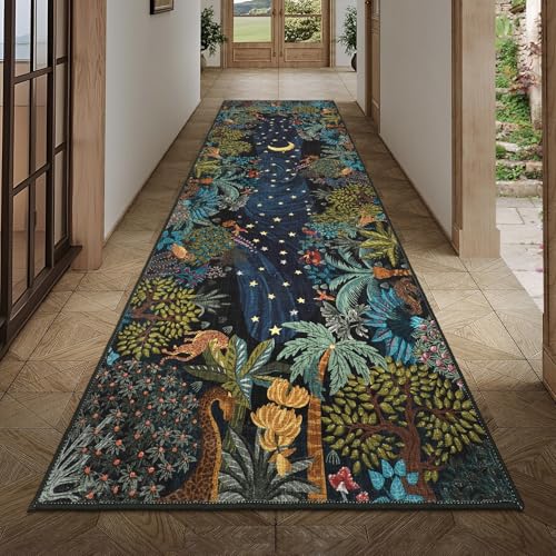 GarveeHome Jungle Animal Washable Area Rug - color: Blue, size: 3' x 7' (Rectangular)