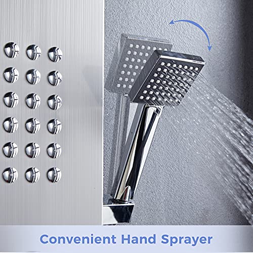 DELAVIN Stainless Steel Shower Panel Tower System, Wall-Mount Shower Panel | Rainfall Waterfall Shower Head, Massage Jets, Tub Spout, Handheld Shower, for Renovation, New Builds, Rentals & Contractors - color: Brushed Nickel-A