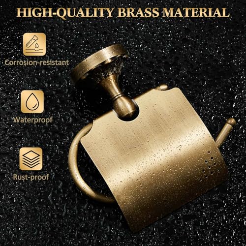 2 Pieces Set Antique Brass Toilet Paper Holder Retro Brass Hand Towel Ring Tissue Roll Paper Hanger Bathroom Hardware Wall Mounted Vintage Bathroom Accessories (with Cover) - style: with Cover