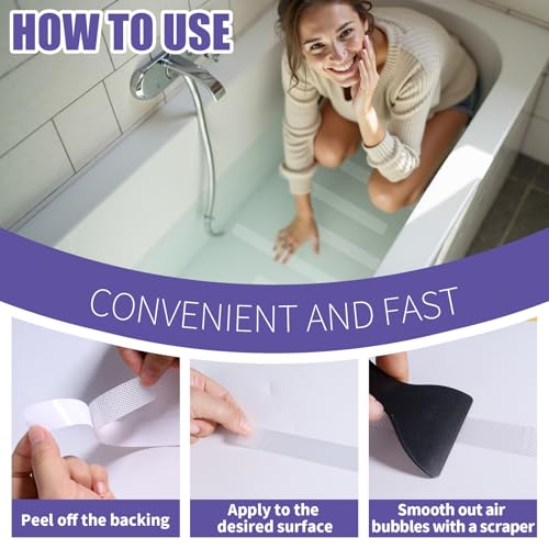 24 PCS Non Slip Bathtub Stickers with Strong Adhesive, Anti Slip Shower Stickers Safety for Bath Tub, Shower Floor, Stairs, Ladders, Rectangle