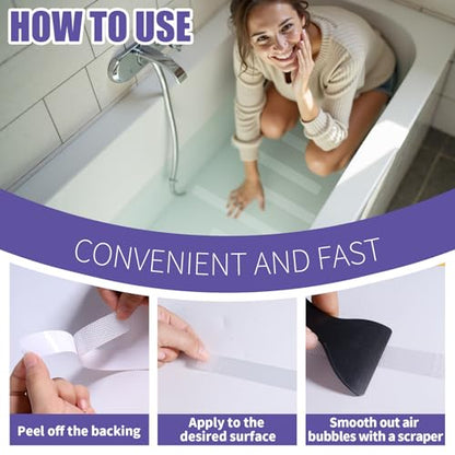 24 PCS Non Slip Bathtub Stickers with Strong Adhesive, Anti Slip Shower Stickers Safety for Bath Tub, Shower Floor, Stairs, Ladders, Rectangle