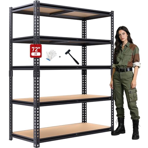 72" H Storage Shelves,Storage Shelves Heavy Duty,2400LBS Metal Shelving Units,Adjustable Garage Shelving Heavy Duty for Garage Storage,Warehouse,16"x35.5"x72 - size: 16"x35.5"x72"