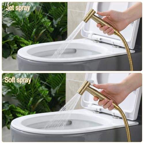 Gold Handheld Bidet Sprayer for Toilet,Stainless Steel Handheld Sprayer Kit With Adjustable Pressure For Personal Hygiene, Pet Bathing, Bathroom Cleaning