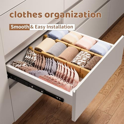 Bamboo Drawer Dividers with Inserts kitchen drawer organizer Adjustable Expandable 8 Pack Organizer Set for Kitchen Bedroom Bathroom Office 8 Dividers with 16 Inserts (Natural, Small (14-19IN))