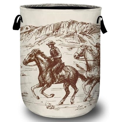 American Wild West Desert Cowboys Laundry Basket, Laundry Hamper Collapsible Oxford Cloth with Handle Clothes Storage Bin for Bathroom Laundry Room Bedroom 15.7 X 20 Inch - color: American Wild West Desert Cowboys