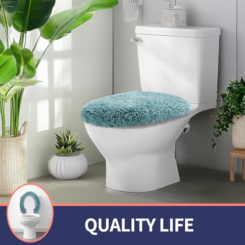 Soft Microfiber Toilet Lid Cover 17.5" x 15" Machine Washable | Solid Toilet Seat Cover Adjustable Rubber Backing Fits Most 16 -17.5" L x 14-16" W Round Oblong and Elongated Toilet Seat - color: Aqua