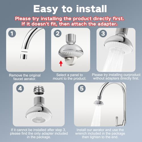 Kitchen Faucet Sprayer Attachment, Anti-Splash 3-Mode Swivel Faucet Extender with Wide Spray Area, 360° Rotating Faucet Aerator, Faucet Head Replacement for Kitchen, 55/64'' Female Thread - color: Silver