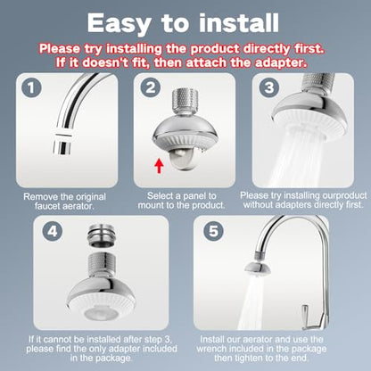 Kitchen Faucet Sprayer Attachment, Anti-Splash 3-Mode Swivel Faucet Extender with Wide Spray Area, 360° Rotating Faucet Aerator, Faucet Head Replacement for Kitchen, 55/64'' Female Thread - color: Silver
