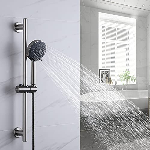 KES Adjustable Shower Head with Slide Bar, 5-Function Handheld Sliding Shower Head with Extra Long Hose Wall Mount Brushed Finish, F204-BS-C1 - color: Brushed Grey