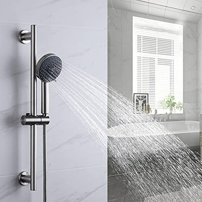 KES Adjustable Shower Head with Slide Bar, 5-Function Handheld Sliding Shower Head with Extra Long Hose Wall Mount Brushed Finish, F204-BS-C1 - color: Brushed Grey