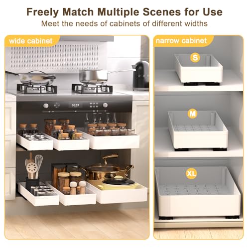 Heavy Duty Pull Out Kitchen Cabinet Organizer,ABS Material Prevent Rust Kitchen Organization,No Punch for Cupboard, Bathroom Cabinet Organizer, Pantry, Slide Out Drawers Shelf Storage,3 Size - size: 3 Sizes 10.6“+7”+5”