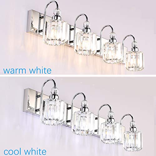 Ralbay Modern LED Crystal Bathroom Vanity Lights 4-Lights Stainless Steel Crystal Vanity Lights Over Mirror Modern Crystal Bathroom Vanity Lighting Fixtures - color: Round-Chrome, size: 4-light