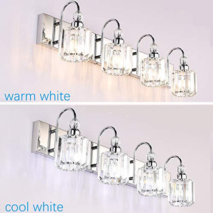 Ralbay Modern LED Crystal Bathroom Vanity Lights 4-Lights Stainless Steel Crystal Vanity Lights Over Mirror Modern Crystal Bathroom Vanity Lighting Fixtures - color: Round-Chrome, size: 4-light
