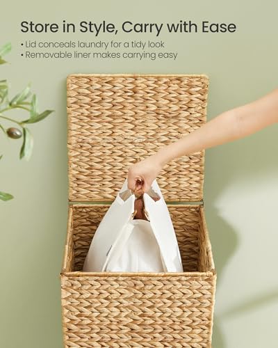 SONGMICS Laundry Hamper With Lid, 95 L Wicker Handwoven Water Hyacinth | Wicker Laundry Basket , Natural Material, Removable Machine Washable Liners, Natural ELIOTT Collection ULCB201Y01 - color: Natural, size: 95 L (Handwoven）