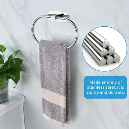 Towel Bar/Bath Towel Ring, Self Adhesive Hand Towel Ring for Bathroom, Stainless Steel Sticky Hand Towel Holder, No Drilling Modern Round Towel Hanger Wall Mounted (Chrome) - color: Chrome