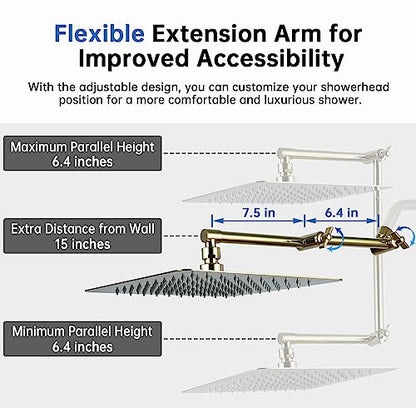 G-Promise All Metal 12 Inches Rainfall Shower Head with Handheld Combo | All Metal, Built to Last, Easy Install, Adjustable Height & Angle for All Heights, Extra Long Hose, Modern Upgrade - color: Polished Brass, size: 12 Inches