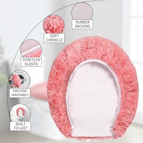 Soft Microfiber Toilet Lid Cover 17.5" x 15" Machine Washable | Solid Toilet Seat Cover Adjustable Rubber Backing Fits Most 16 -17.5" L x 14-16" W Round Oblong and Elongated Toilet Seat - color: Pink
