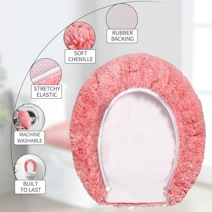 Soft Microfiber Toilet Lid Cover 17.5" x 15" Machine Washable | Solid Toilet Seat Cover Adjustable Rubber Backing Fits Most 16 -17.5" L x 14-16" W Round Oblong and Elongated Toilet Seat - color: Pink