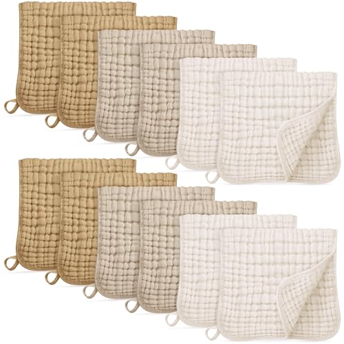 Unnivoll Muslin Burp Cloths for Baby 100% Cotton Burping Cloths for Boys Girls Large 20''X10'' Extra Soft and Absorbent 12 Pack - Gradient Khaki - color: Gradient Khaki, size: 12 Pack