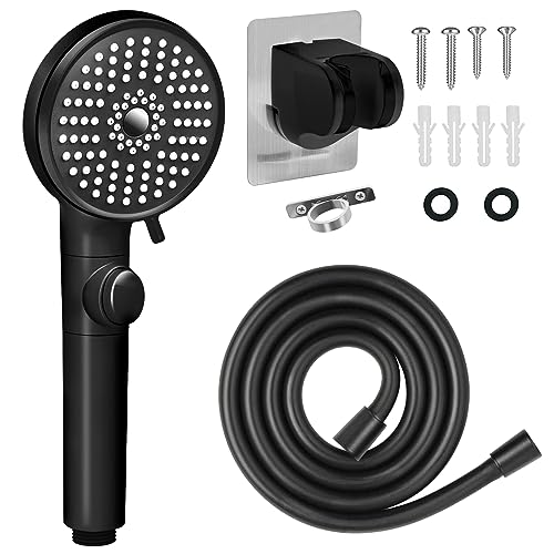 FOCSPROD RV Shower Head with Hose, High Pressure 5 Mode Shower Head Replacement, Handheld Showerhead for RV/Campers, Travel Trailer for Water Saving, Showerheads Holder and Hose, On Off Switch, Black - color: Matte Black